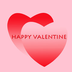 Happy Valentine red heart symbol of love on pastel pink background. Concept for logo Valentines Day greeting card. Gradient abstract with text.
