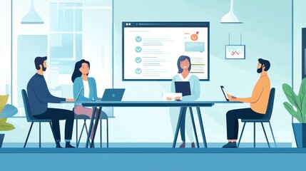 HR team conducting an employee onboarding session in a modern meeting room