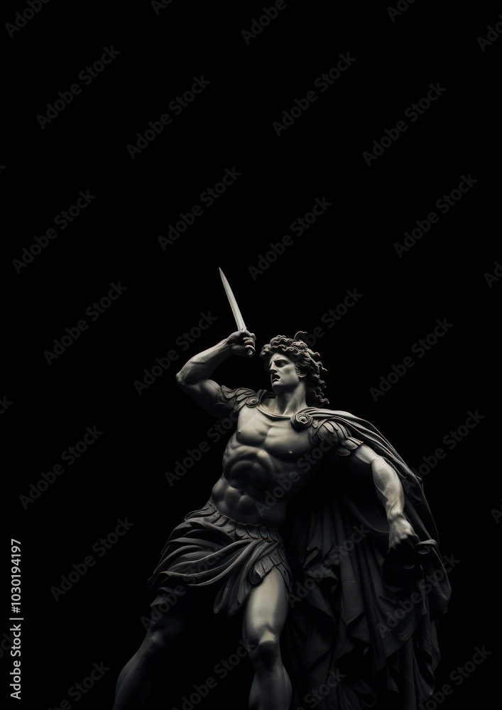 Wall mural An ancient greek aesthetic sculpture of greek god motion statue black.