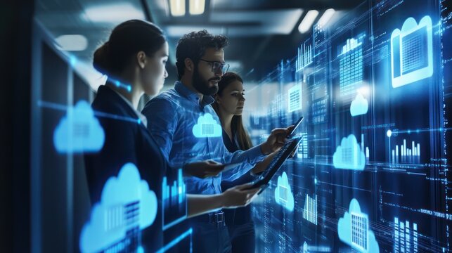 IT team working on cloud services management for a corporate client