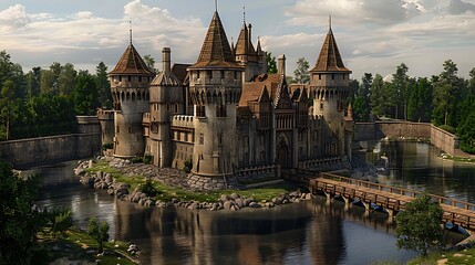 Naklejka premium Historic castle with a bridge over water