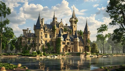 Naklejka premium Historic European castle with many windows