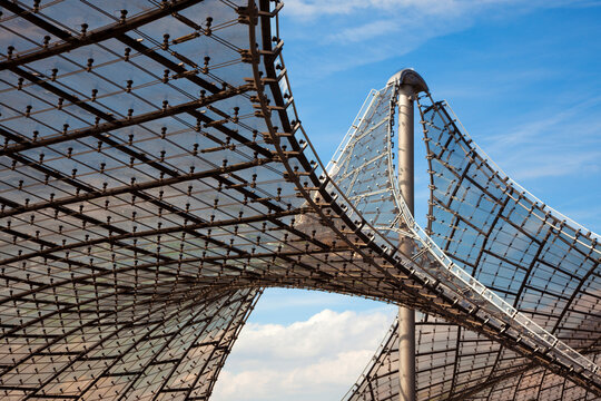 Munich, Germany &ndash; September 5, 2010: Roof structure of the Olympic Stadium at Munich by architect Frei Otto, detail view