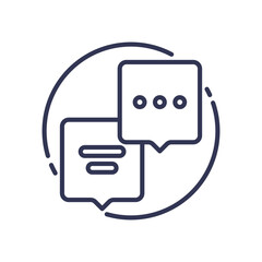 Two speech bubbles symbolize effective guest communication.