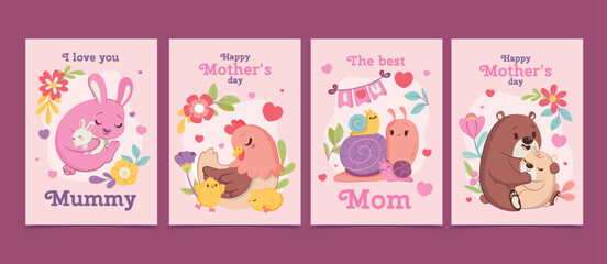 Mothers day cards in flat design