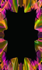 Bright lilac and yellow neon vertical frame on black background, place for text, halloween,banner,