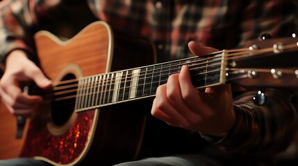 Obraz premium A musician plays an acoustic guitar.