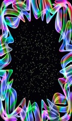 Bright vertical rainbow frame on black background, speckled, place for text, halloween,banner, rainbow border. Christmas lights.