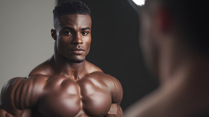 Confident Muscular Man Posing  Fitness Studio Portrait