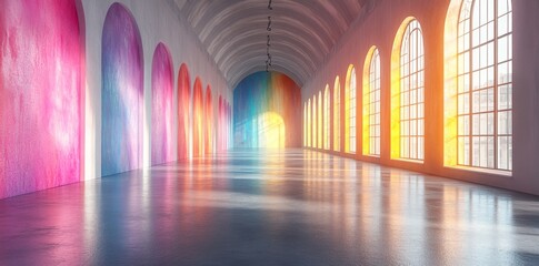 A white and yellow gradient interior with a window rendered in 3D