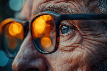 Elderly Person Experiencing Farsightedness and Eye Disease