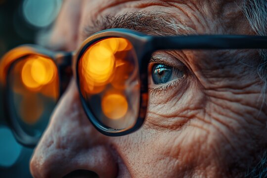 Elderly Person Experiencing Farsightedness and Eye Disease