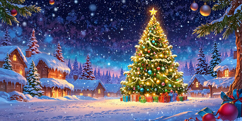 Obraz premium Christmas tree with decorations background