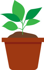 A brown flower pot with green plant. Vector illustration with transparent background.	