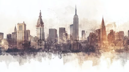 panoramic view of america skyscraper buildings american architecture nyc usa united satates ruban city view watercolor artistic illustration modern first world land marks digital painting liberty
