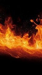 Fototapeta premium Blazing Inferno Fire Flames Dance with Intensity, Abstract Texture on Black Background