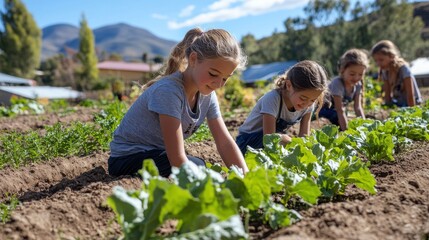 A creative rural school project where students are building a sustainable garden, using both traditional agricultural knowledge and modern environmental science.