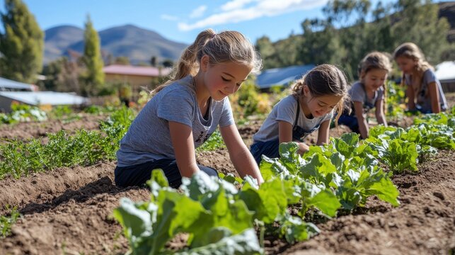 A creative rural school project where students are building a sustainable garden, using both traditional agricultural knowledge and modern environmental science.