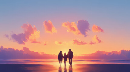 Fototapeta premium Young couple holding hands at sunset by the beach