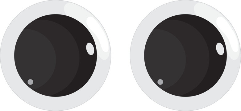 Plastic toy eyes. Glossy, bulging, puppet eyes. Cute, round, vector, isolated elements. Look down, up, left, right. Different, shaking, silly, hilarious pairs of eyeballs
