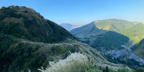 Golden sunset over Yangmingshan's fields of silvergrass swaying gently in the breeze.