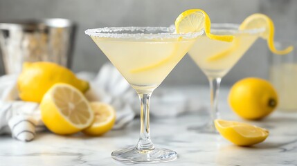 A lemon drop martini with a lemon twist.
