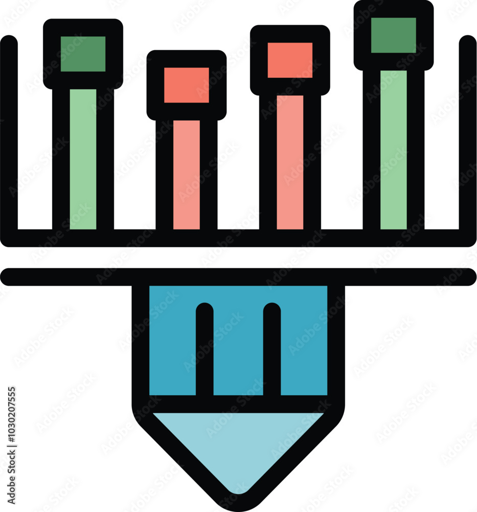 Poster colored pencil is drawing a bar chart representing statistical data with different colored sections