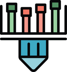 Colored pencil is drawing a bar chart representing statistical data with different colored sections