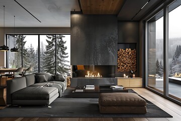 Modern living room with a panoramic view