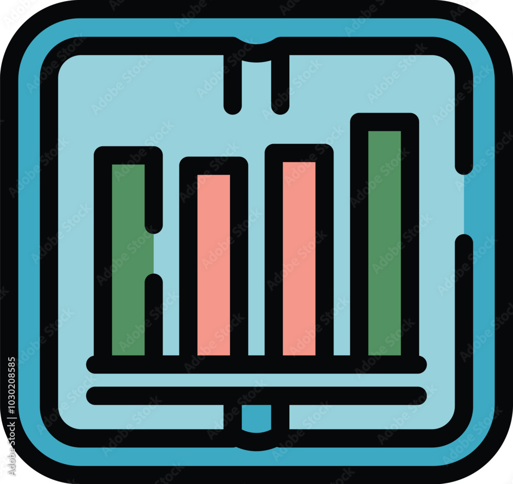Poster this icon features a tablet displaying a bar chart, representing data analysis and statistics