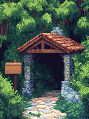 Obraz premium Cozy Inviting Spa Entrance in Pixel Art Style