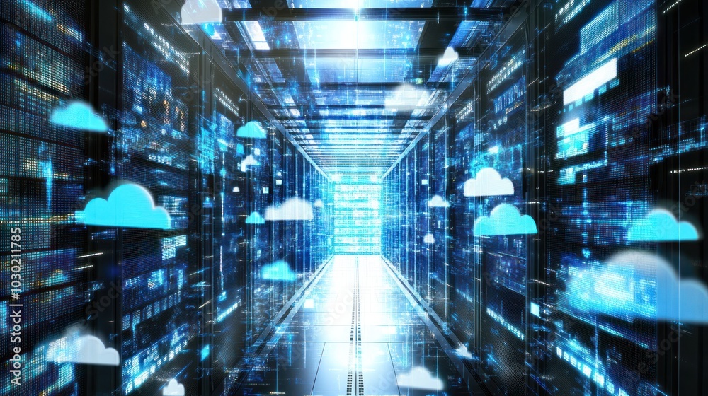 Poster Server Room with Cloud Computing Concept