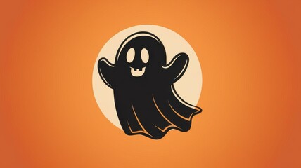 Obraz premium Playful Cartoon Ghost Illustration Vibrant Orange Background - Perfect Halloween Marketing, Party Invitations, Whimsical Decor