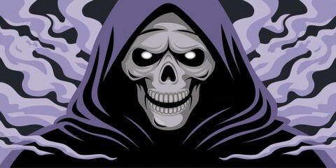 Fototapeta premium Eerie Purple Skull Illustration Smoke Background - Perfect Halloween Marketing, Spooky Decor, Horror-Themed Designs