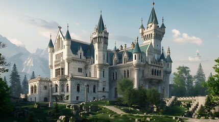 Historic European castle with many windows