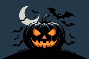 Spooky Halloween Jack-o'-Lantern Bats Crescent Moon - Perfect Halloween Party Decorations Marketing Materials