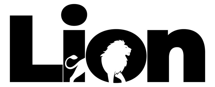 lion logo with silhouette cutout, letters intertwine
