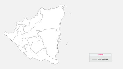 Nicaragua Map. State map of Nicaragua. Administrative map of Nicaragua with states names in outline.