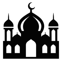  A mosque silhouette vector icon logo on white background.
