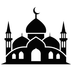  A mosque silhouette vector icon logo on white background.