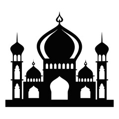  A mosque silhouette vector icon logo on white background.