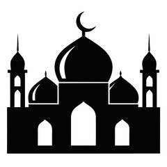  A mosque silhouette vector icon logo on white background.