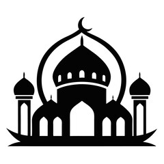  A mosque silhouette vector icon logo on white background.