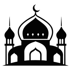  A mosque silhouette vector icon logo on white background.