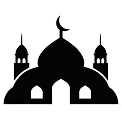  A mosque silhouette vector icon logo on white background.