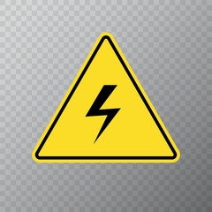 Electricity hazard warning sign. Yellow and black color. Triangular.