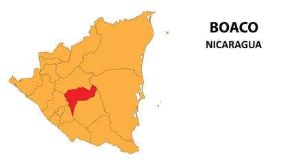 Boaco Map is highlighted on the Nicaragua map with detailed state and region outlines.