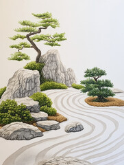 Tranquil Zen Garden Watercolor Painting