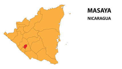 Obraz premium Masaya Map is highlighted on the Nicaragua map with detailed state and region outlines.