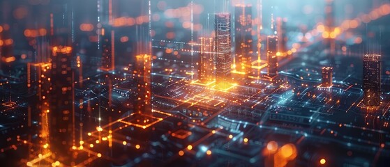 Fototapeta premium Futuristic Hologram of a High-Tech Cityscape